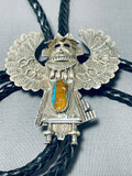 Spectacular Vintage Native American Navajo Turquoise Gigantic Sterling Silver Kachina Bolo-Nativo Arts