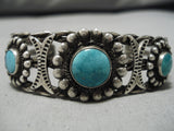 Museum Quality! Vintage Native American Navajo 1900's Fox Turquoise Sterling Silver Bracelet-Nativo Arts