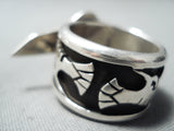 Aaron John Navajo Coral Sterling Silver Hummingbird Ring Native American-Nativo Arts