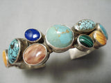 Unique Multi Stone Vintage Native American Navajo Spiderweb Turquoise Sterling Silver Bracelet-Nativo Arts
