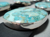 Huge Turquoise Slab Native American Navajo Sterling Silver Heavy Concho Belt-Nativo Arts
