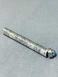Outstanding Native American Navajo Kingman Turquoise Sterling Silver Toothpick Holder Signed-Nativo Arts