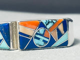 Best Vintage Native American Navajo Ricky Tolino Turquoise Inlay Sterling Silver Bracelet-Nativo Arts