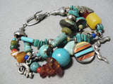 Fabulous Vintage Native American Navajo Turquoise Sterling Silver Charm Bracelet-Nativo Arts