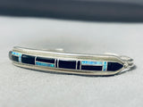 Impressive Native American Navajo Signed Inlay Synthetic Opal Jet Sterling Silver Bracelet-Nativo Arts