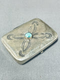 One Of A Kind Native American Navajo Vintage Kingman Turquoise Sterling Silver Box-Nativo Arts