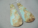 Native American One Of The Longest Santo Domingo Rare #8 Turquoise Slab Sterling Silver Earrings-Nativo Arts