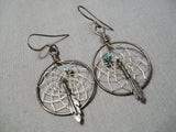 Amazing Native American Navajo Turquoise Sterling Silver Dream Catcher Earrings-Nativo Arts