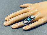 Superlative Vintage Native American Navajo Mother Of Pearl & Turquoise Sterling Silver Ring-Nativo Arts