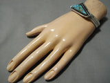 Stunning Vintage Native American Navajo Triangular Spiderweb Turquoise Sterling Silver Bracelet-Nativo Arts