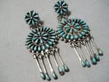 Beautiful Vintage Native American Navajo Zuni Turquoise Sterling Silver Chandelier Earrings-Nativo Arts
