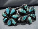 Stunning Vintage Native American Navajo Royston Turquoise Sterling Silver Flower Bracelet Old-Nativo Arts