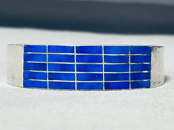 One Of The Best Vintage Native American Zuni Lapis Inlay Sterling Silver Bracelet-Nativo Arts