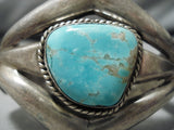Heavy And Thick!! Vintage Native American Navajo #8 Turquoise Sterling Silver Bracelet Old-Nativo Arts