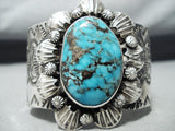 Signed Vintage Native American Navajo Blue Diamond Turquoise Sterling Silver Bracelet-Nativo Arts