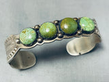 Gasp! Vintage Native American Navajo Green Turquoise Sterling Silver Concho Bracelet-Nativo Arts