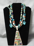 Native American Important Santo Domingo Dan Coriz Turquoise Coral Sterling Silver Necklace-Nativo Arts