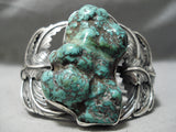 Chunky Dunky Crazy Vintage Native American Navajo Green Turquoise Sterling Silver Bracelet Old-Nativo Arts