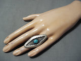 Unique Vintage Native American Navajo Old Kingman Turquoise Sterling Silver Shadowbox Ring Old-Nativo Arts