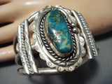 Thick Heavy Cuff Vintage Native American Navajo Gilbert Turquoise Sterling Silver Bracelet-Nativo Arts