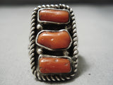 Huge Vintage Native American Navajo Chunky Dunky Coral Sterling Silver Ring Old-Nativo Arts