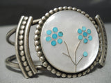 Detailed!! Vintage Native American Zuni Navajo Turquoise Sterling Silver Bracelet Old-Nativo Arts