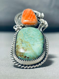 Eye Grabbing Native American Navajo Green Turquoise Sterling Silver Shell Ring-Nativo Arts
