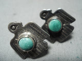 Early Vintage Native American Navajo Turquoise Sterling Silver Eagle Earrings-Nativo Arts