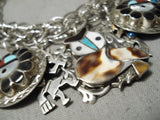 Wonderful Vintage Native American Navajo Zuni Turquoise Mexican Sterling Silver Charm Bracelet-Nativo Arts