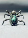 Rare Vintage Native American Navajo Old Kingman Turquoise Sterling Silver Spider Pin-Nativo Arts