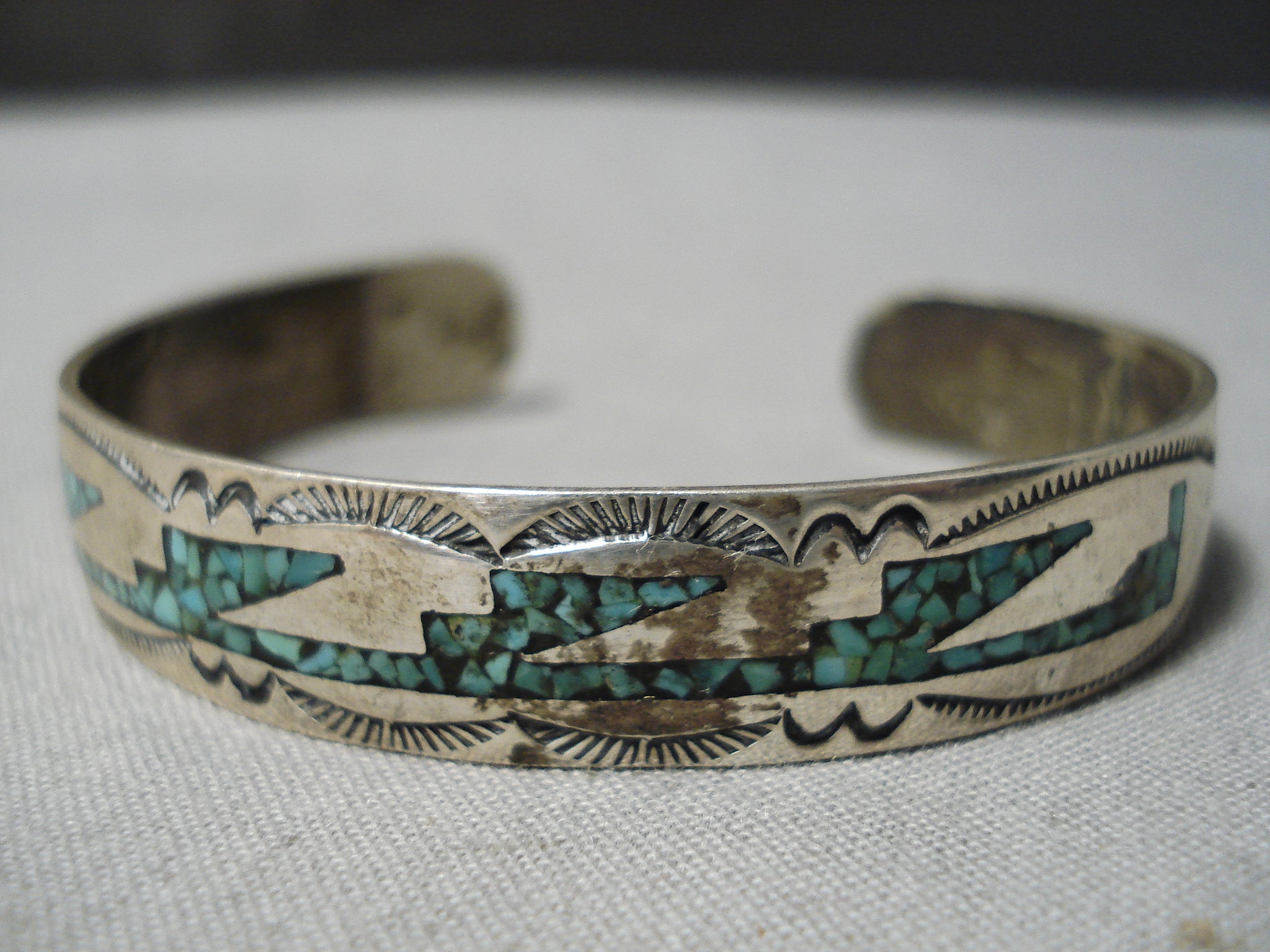 Vintage Native Sterling Silver 2024 Turquoise Inlay Bracelet