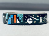 Comet Native American Navajo Vintage Turquoise Sterling Silver Inlay Bracelet Cuff-Nativo Arts