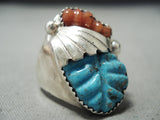 Wonderful Zuni Turquoise & Coral Sterling Silver Ring Native American-Nativo Arts