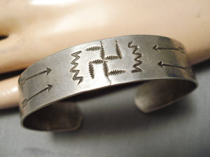 Early 1900's Vintage Native American Navajo Whirling Logs Sterling Silver Bracelet Old-Nativo Arts