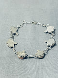 Wonderful Vintage Native American Zuni Mother Of Pearl Sterling Silver Turtle Link Bracelet-Nativo Arts