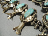 Authentic Big Vintage Native American Navajo Turquoise Sterling Silver Squash Blossom Necklace-Nativo Arts