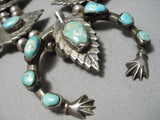 Authentic Vintage Native American Navajo Turquoise Sterling Silver Leaf Squash Blossom Necklace-Nativo Arts