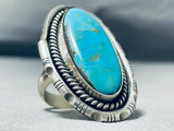 Giant Vintage Native American Navajo Blue Gem Turquoise Sterling Silver Oval Ring-Nativo Arts