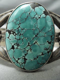 Early Vintage Native American Navajo Green Spiderweb Turquoise Sterling Silver Bracelet Old-Nativo Arts