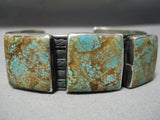 Huge Vintage Native American Navajo Squared Royston Turquoise Sterling Silver Bracelet Old-Nativo Arts
