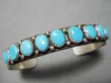 Domes Of Turquoise Vintage Native American Navajo Sterling Silver Sun Stamp Bracelet-Nativo Arts