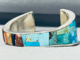 One Of The Most Unique Ever Native American Navajo Turquoise Inlay Sterling Silver Bracelet-Nativo Arts