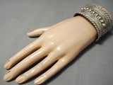 Early 1900's Vintage Native American Navajo Hand Tooled Sterling Silver Bracelet Old-Nativo Arts