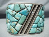 One Of The Biggest Best Vintage Native American Navajo Turquoise Inlay Sterling Silver Bracelet-Nativo Arts