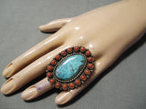 Spectacular Vintage Native American Navajo Kingman Turquoise Sterling Silver Ring Old-Nativo Arts
