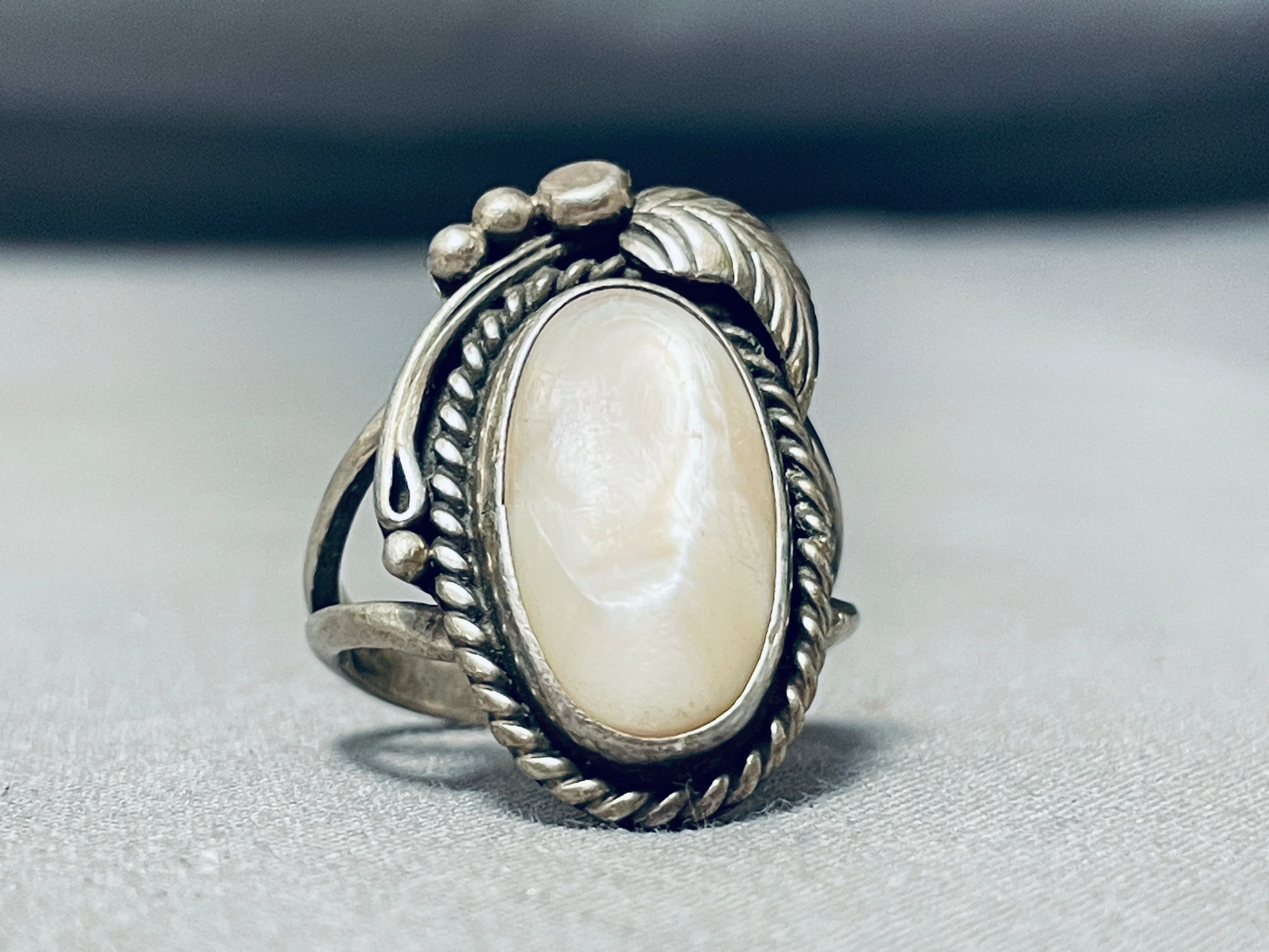 Vintage long, beautiful mother of pearl Sterling deals ring