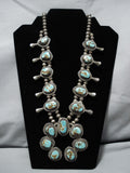 Rare #8 Vintage Native American Navajo #8 Turquoise Sterling Silver Squash Blossom Necklace-Nativo Arts