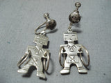 Excellent Vintage Navajo Native American Sterling Silver Hoop Dancer Earrings-Nativo Arts