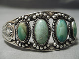 Early 1900's Vintage Native American Navajo Green Turquoise Sterling Silver Bracelet Old-Nativo Arts