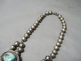 Blue Diamond Turquoise Vintage Native American Navajo Sterling Silver Squssh Blossom Necklace-Nativo Arts